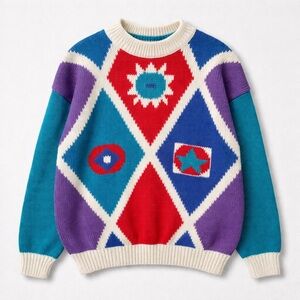 Vintage Eclectic Grandpa Geometric Crew Neck Sweater Size Small